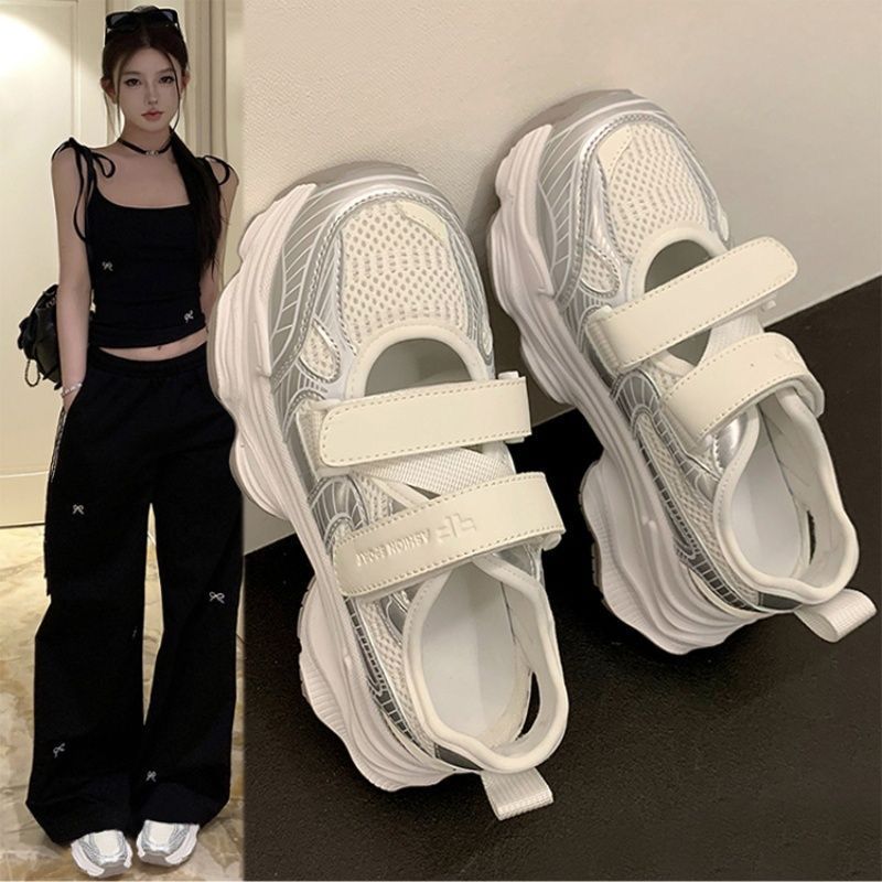 Sandal Sport Outdoor - Metalik Gümüş Hollow Out Platform Sandalet